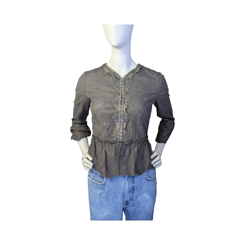 Elie Tahari Eyelet Lace Peplum Blouse Small Boho Whimsigoth Romantic Festival